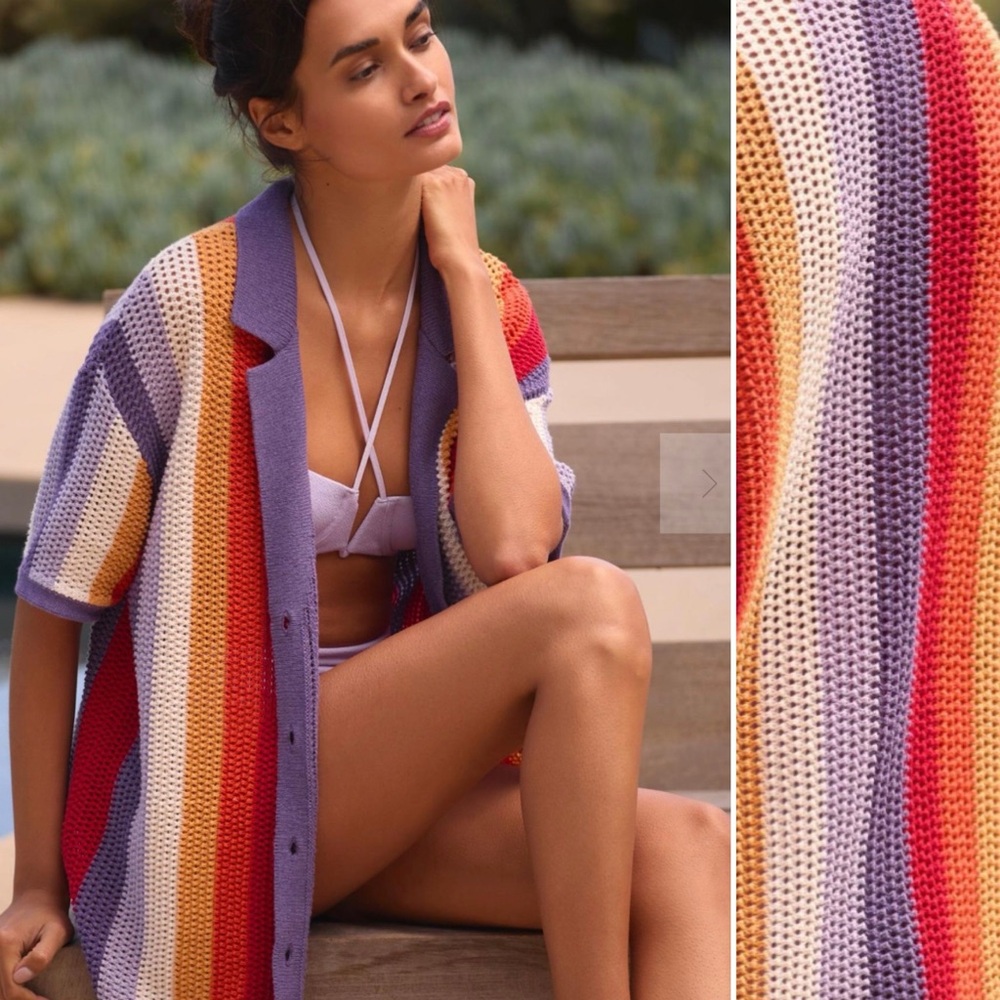 NEW Anthropologie Knit Surf Shirt, Purple Multi, size XS - Picture 2 of 5